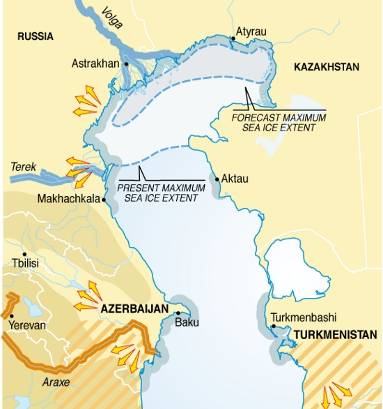 Selected impacts of climate change in the Caspian Sea region (map/graphic/illustration)