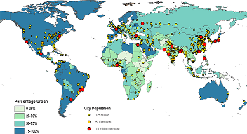Доля городского и городской агломерации по размеру класса, 2011